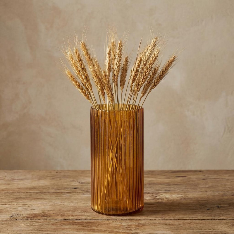 11" Amber Glass Ribbed Cylinder Table Vase, Amber, 11.42" H x 6.1" W x 6.1" D