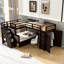 Lit superposé en L au-dessus d'un lit double, 3 tiroirs, bureau portable, garde-robe - tablettes de rangement supplémentaires dans l'escalier, structure en bois de pin massif