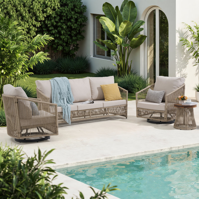 Outdoor 5-person Wicker Sofa With Cushion