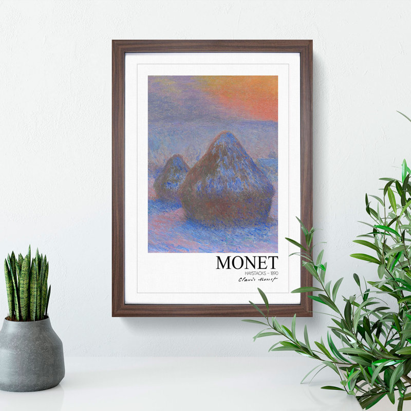 Haystacks with Border by Claude Monet - Framed Print, Walnut Framed, 48cm H x 36cm W x 2cm D