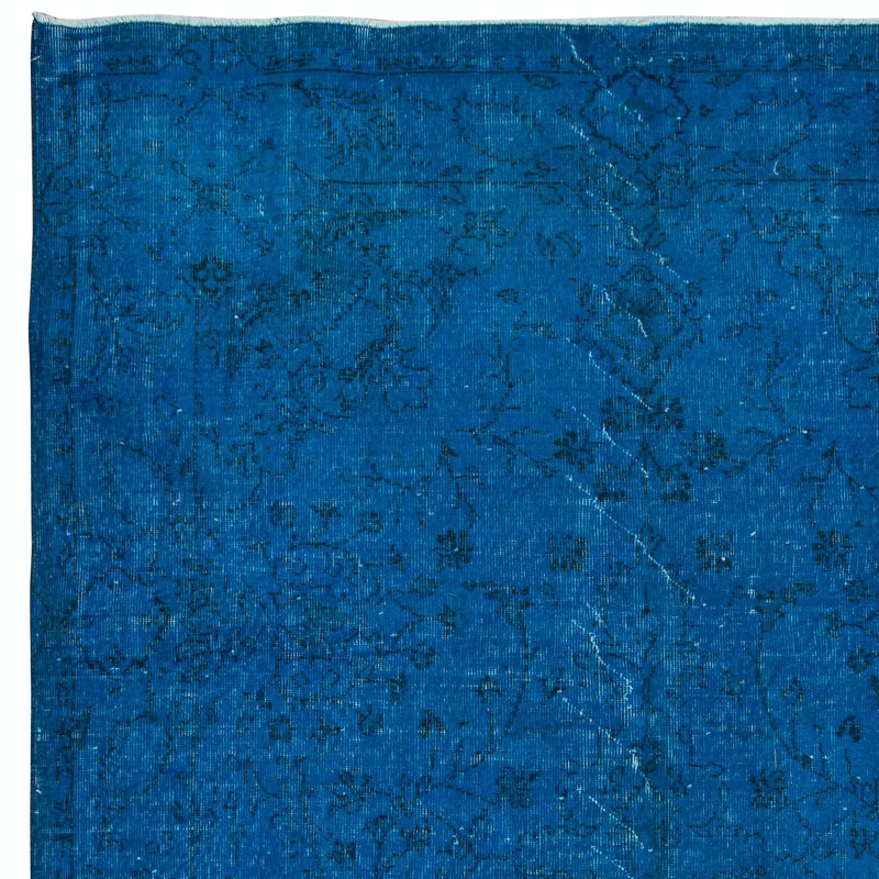 Tapis fait à la main authentique de 6 x 10 pi en bleu saphir, tapis recyclé unique en son genre en bleu égyptien