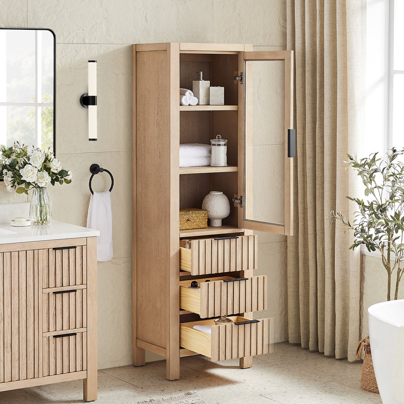Shenzhen 22in. Aged Natural Oak Storage Cabinet for Bathroom and Living Room, Aged Natural Oak, 21.7"W x 72"H