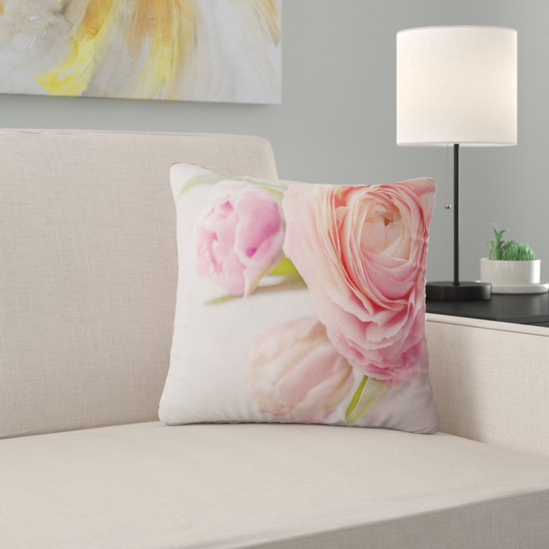Pleine fleur et fleurs - Coussin imprimé floral, 16 po x 1 po, Coussin décoratif