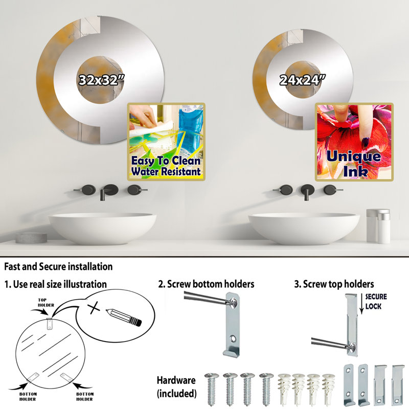 Zuzu - Miroir mural demi-cercle, 31,4 po x 31,4 po