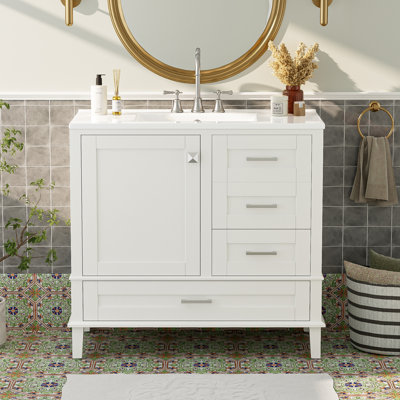 White Bathroom Storage Vanity With Soft Close Door - And Elegant For Your 36" In Functional Fixture