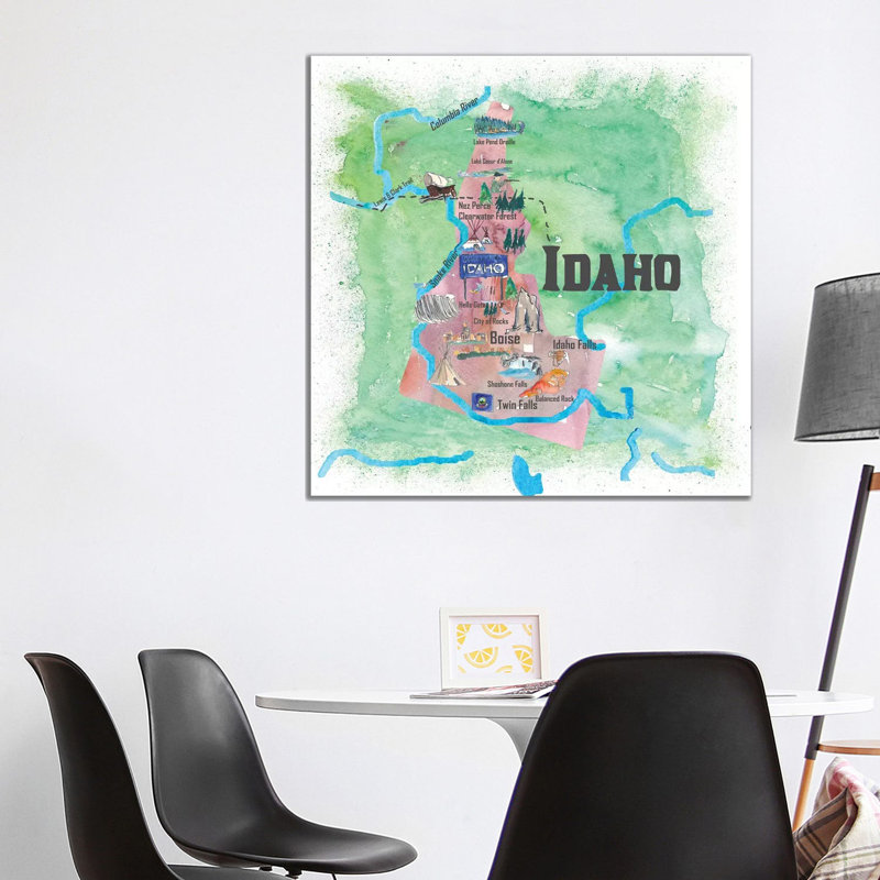 Idaho Illustrated Travel by Markus & Martina Bleichner - Wrapped Canvas Print, 93.98 cm H x 93.98 cm W x 1.91 cm D