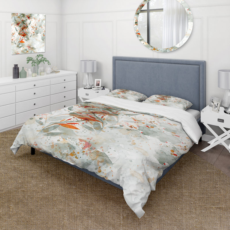 Green and Orange Wildflowers II - Ensemble de housse de couette moderne - Polyester en microfibre