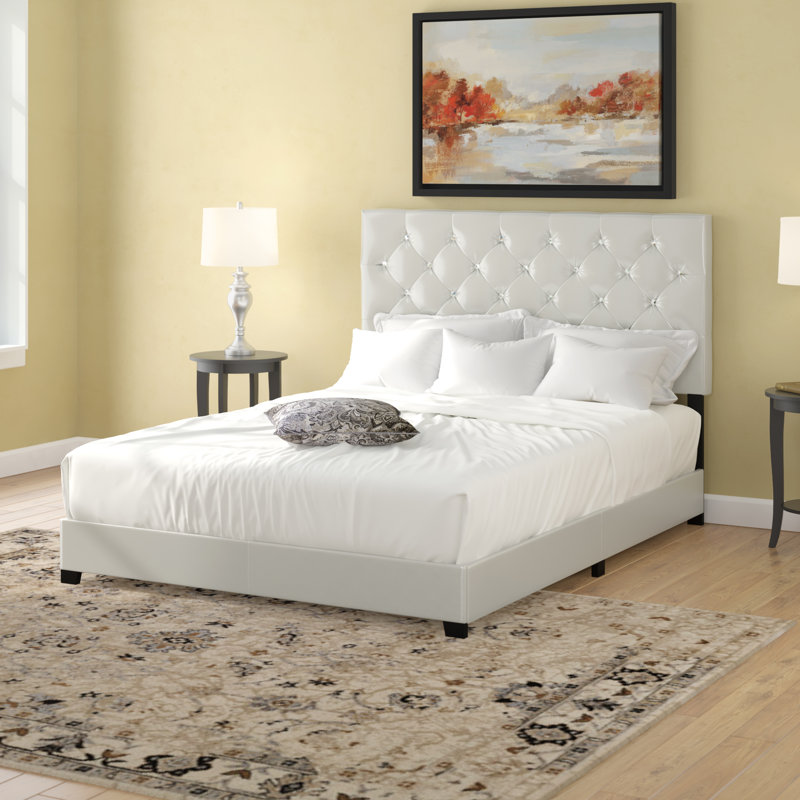 Gaozong Upholstered Standard Bed, White, Twin