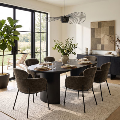 Ensemble de table de salle à manger ovale de 79 pouces avec fauteuils rembourrés à double dossier