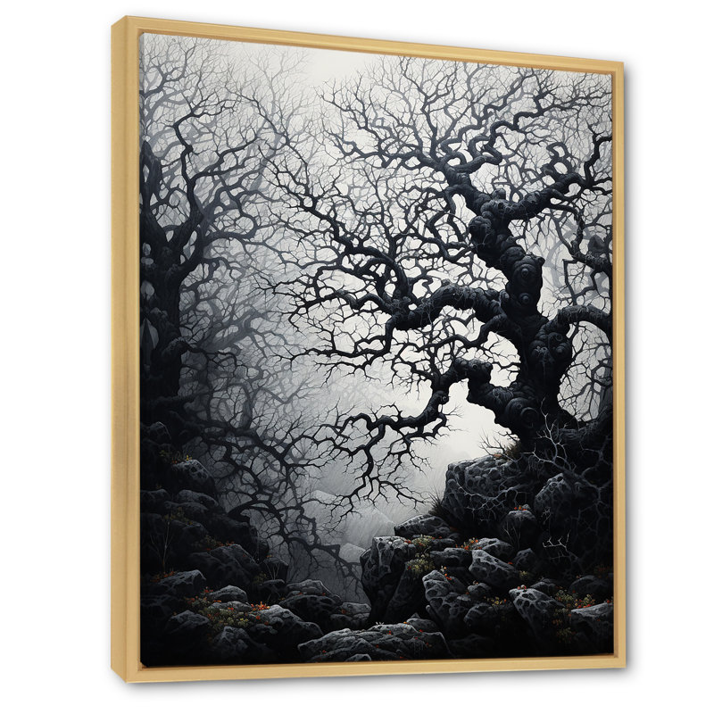 Décoration murale grise arbre éternel II - paysage arbres, Cadre naturel flottant, H 20 po x l 12 po x P 1 po