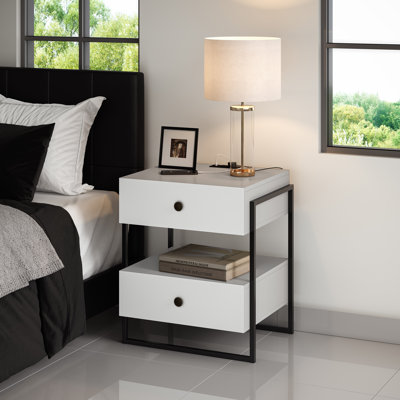 Table de chevet 2 tiroirs Boyd Sleep Pesaro Modern avec station de charge USB et prises de courant, Pesaro