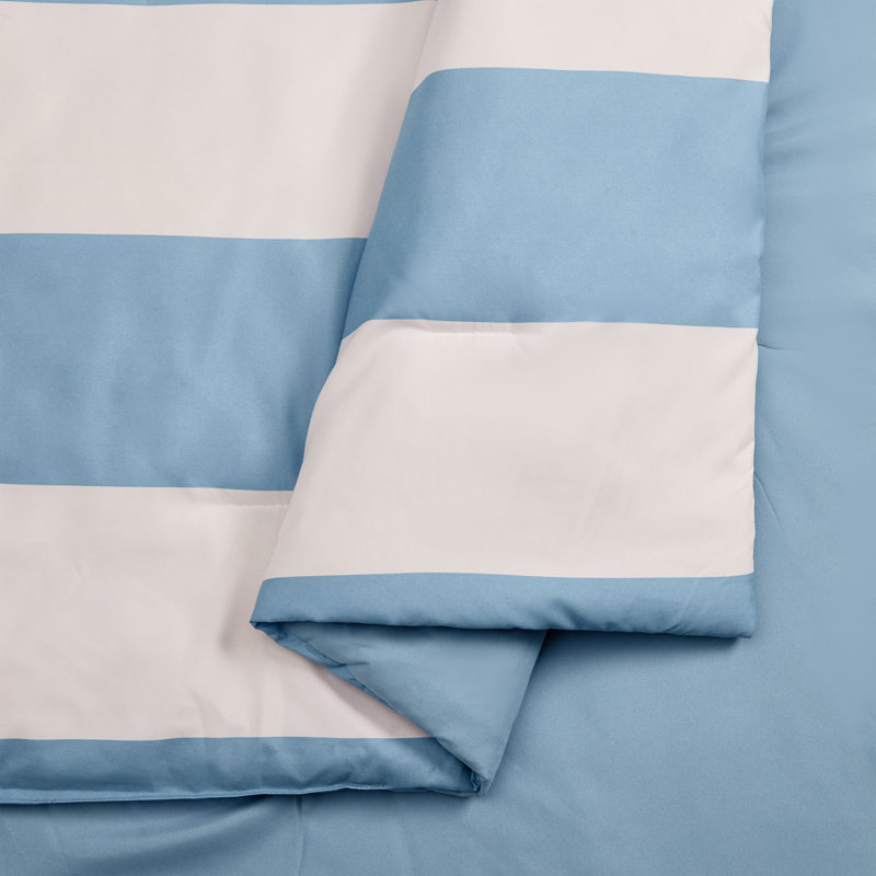  Rugby Striped Soft Easy Care Reversible Microfiber Comforter Set, Full / Double Comforter + 2 Standard Pillow Shams, Blue