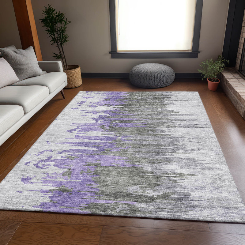 Tapis mauve de qualité supérieure lavable à la machine Prisco, Rectangle 10 pi x 14 pi