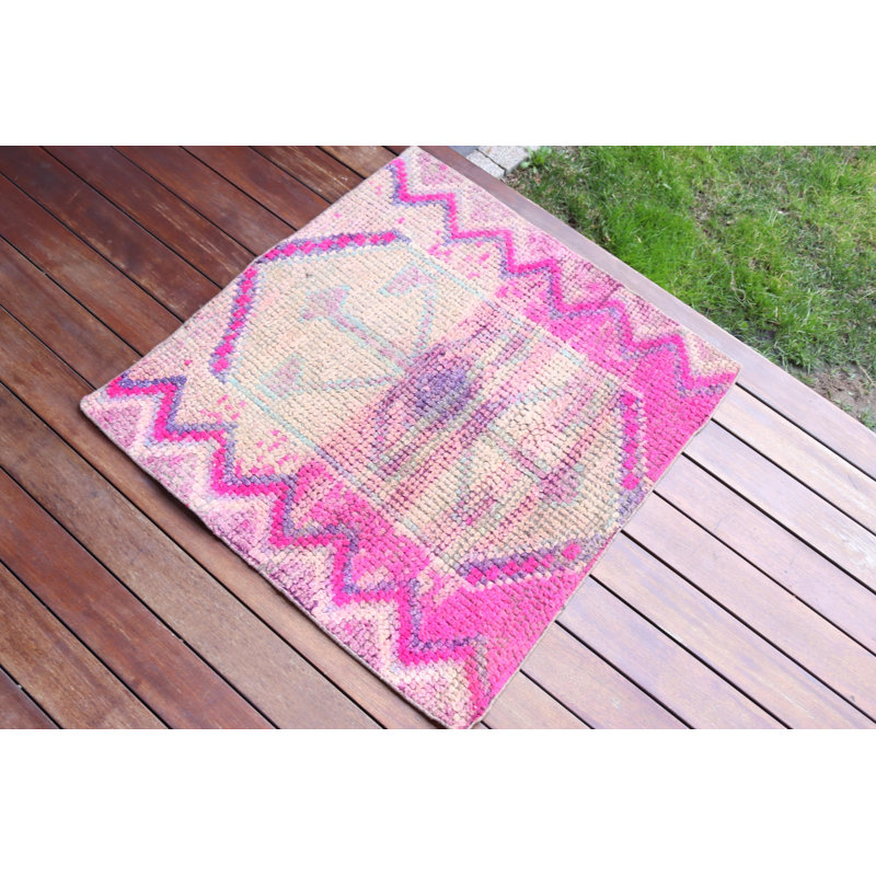 Petit tapis Herki turc antique en vert et ivoire pour entrée avec un design en laine tissé à plat
