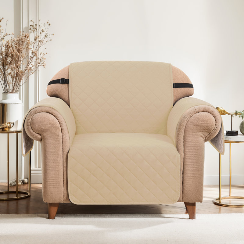 Armchair Couch Cover for 1 Cushion Couch, Non-Slip Sofa Slipcover for Dogs, Furniture Protector Cover with Foam Sticks Elastic Straps for Pet Cat (Sand)