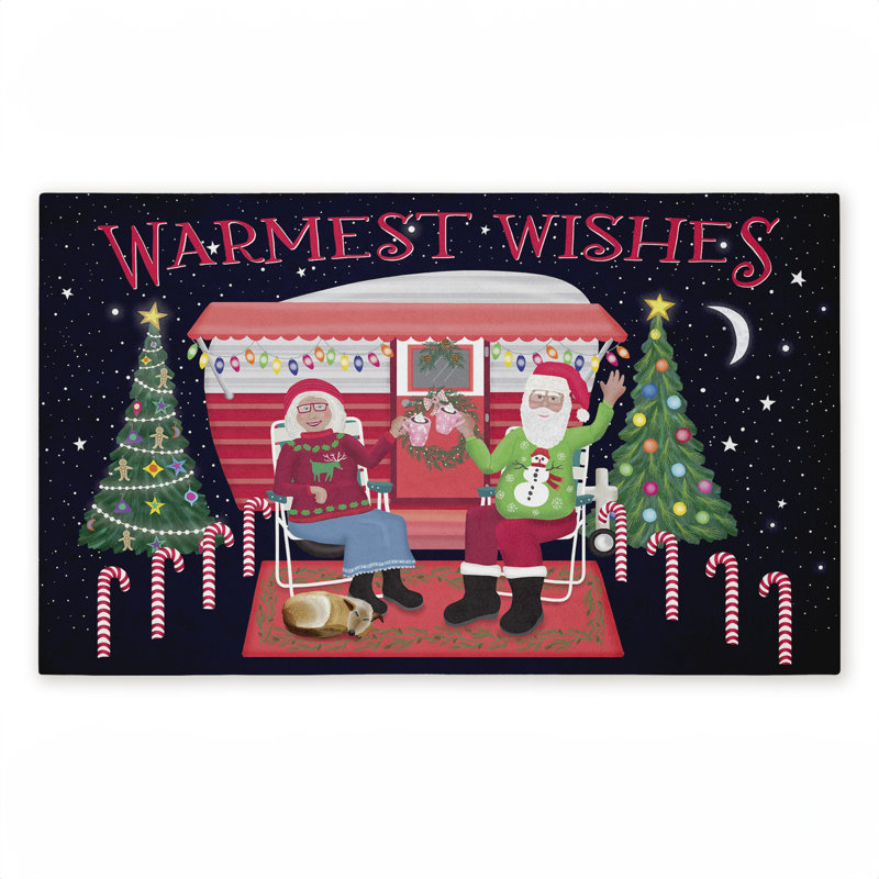 Tapis de porte d'extérieur imprimé Warmer Wishes Christmas, par Darlene Seale, 18 po x 30 po