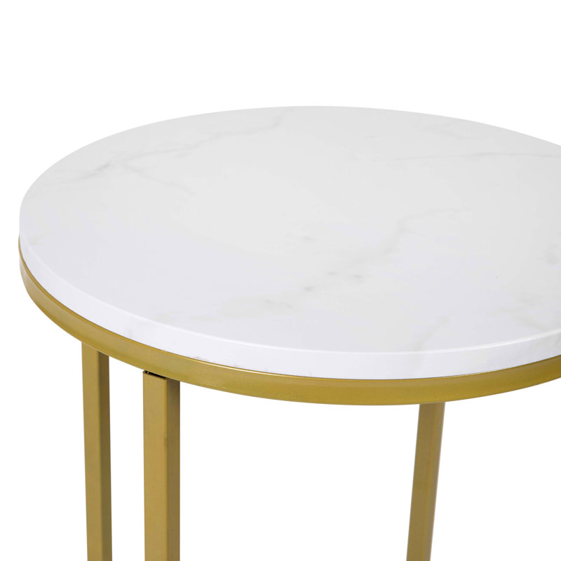 Hampstead Collection End Table - Modern Laminate Accent Table with Crisscross Frame, White Marble, Brushed Gold