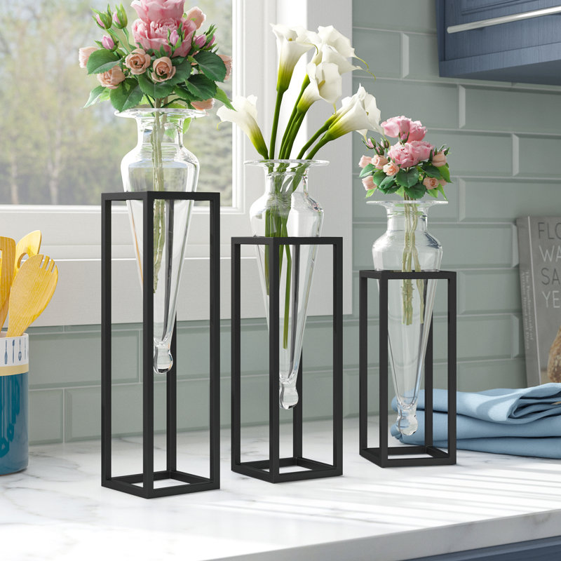 3 Piece Glass Table Vase, Clear