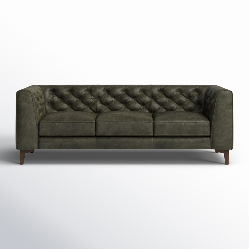 Peale 89'' Full-Grain Genuine Italian Leather Sofa, Olivine Green