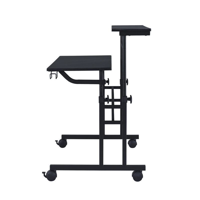 Techni Mobili Rolling Writing Desk With Height Adjustable Desktop And Moveable Shelf, Black, Brown/Black