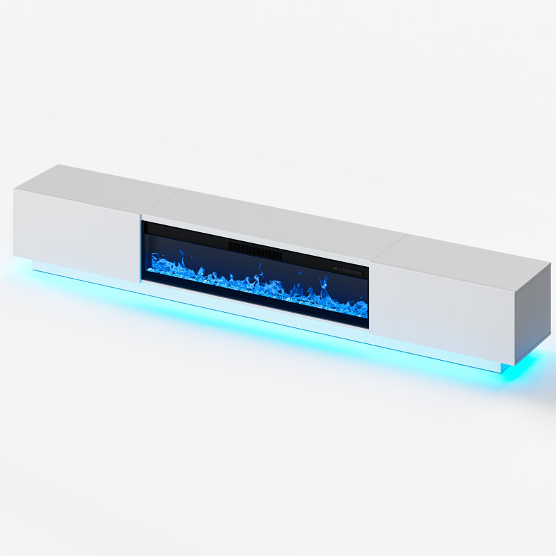 Meuble télé avec foyer de 109 pouces, Blanc