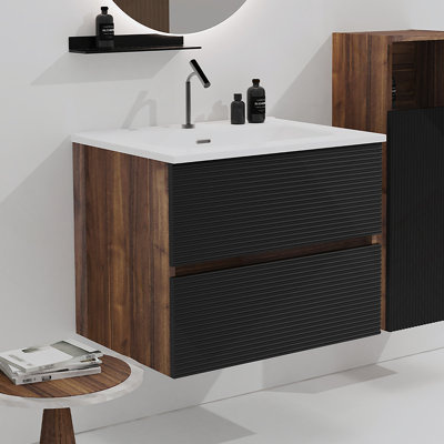 Wall Mounted Bathroom Vanity With Integrated Ceramic Sink, Floating Bathroom Vanity For Modern Bathroom