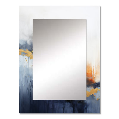 Blue and yellow fluid harmony painting I - Abstract Painting Large Wall Mirror, Blue Unique Mirror, Printed Metal Art