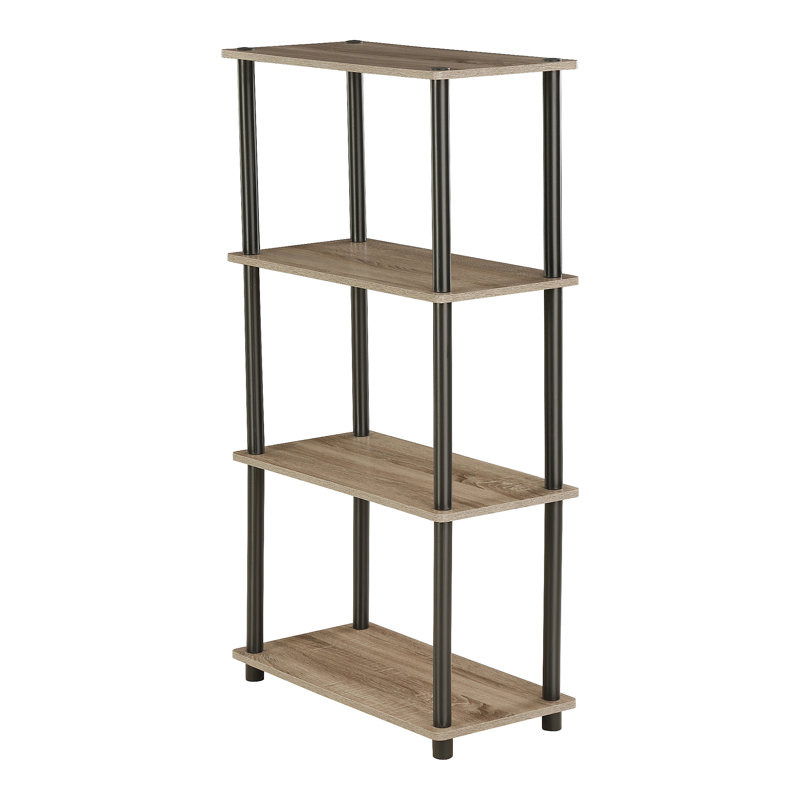 Johnston 4 Tier Toolless Assembly Shelving Unit Bookcase, French Oak Gray/Black