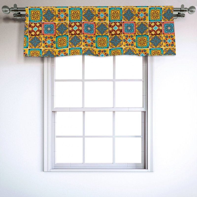 Sateen Geometric Ruffled Window Valance