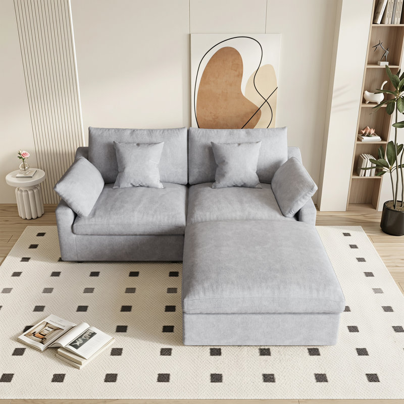 Slipcovered Upholstered Modular Sofa With Ottoman, 29.53" H x 82.68" W x 77.95" D, Gray