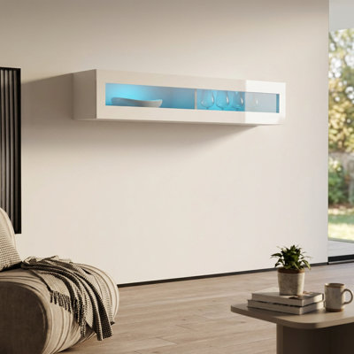 Balroop 63" Floating Shelf with 16-Color LED Lighting, High Gloss Finish