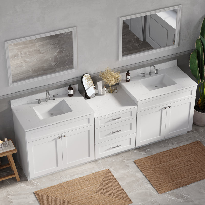  Dessus de meuble-lavabo double 72 po 84 po 96 po, 97", Blanc