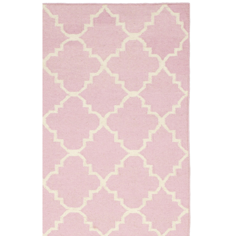 Tapis géométrique en laine / coton tissé à la main Milltown - rose / ivoire, Rectangle 2 pi 6 po x 4 pi