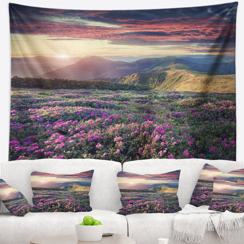 Tapisserie de tapis en fleur paysage of rhododendron, H 68 po x l 80 po