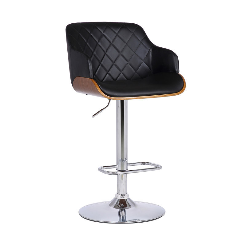 Chaise de bar pivotante à dossier bas en similicuir gris et argent, Noir / chrome