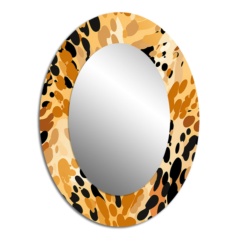 Orange And Black Leopard Print Adventure - Orange Traditional Oval Wall Mirror, 40" H x 30" W