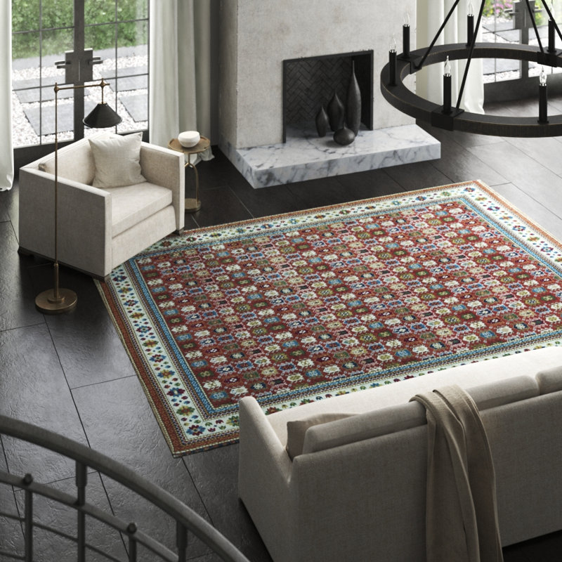 Wool Oriental Area Rug in Rust/Ivory