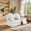 Ensemble de canapé inclinable électrique 3 pièces en similicuir blanc respirant avec console de rangement, porte-gobelets, ports USB, éclairage à DEL et recharge sans fil-284028300