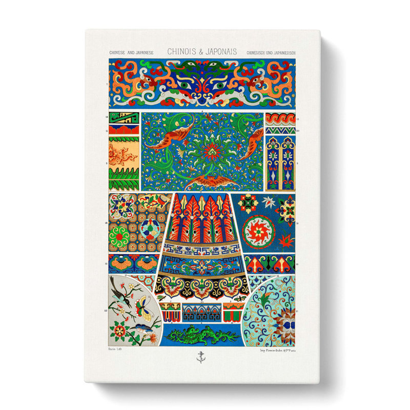 Chinese & Japanese Pattern by Albert Racinet - Wrapped Canvas Painting, 91cm H x 60cm W x 3cm D