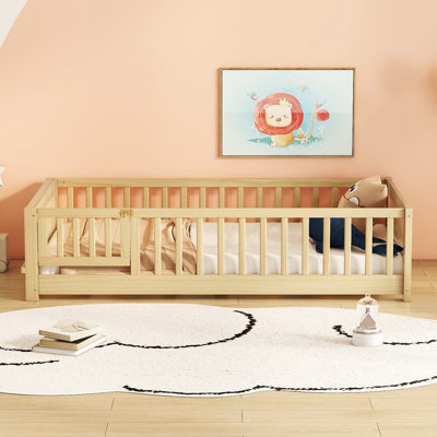 Jazaih Kids Twin Floor Platform Bed with Headboard Shelf