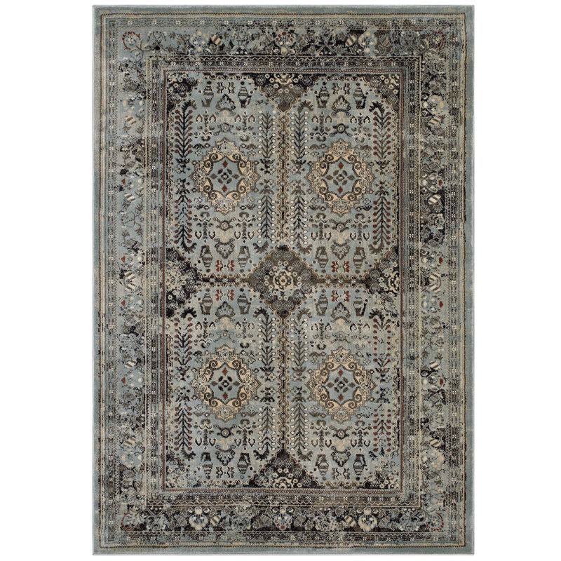 Modway Enye Distressed Vintage Floral Lattice Area Rug in Brown and Silver Blue, Rectangle 8' x 10'