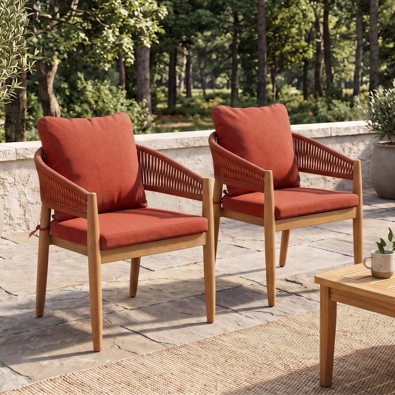 Fauteuil d'extérieur 2 pièces en bois d'acacia, Red