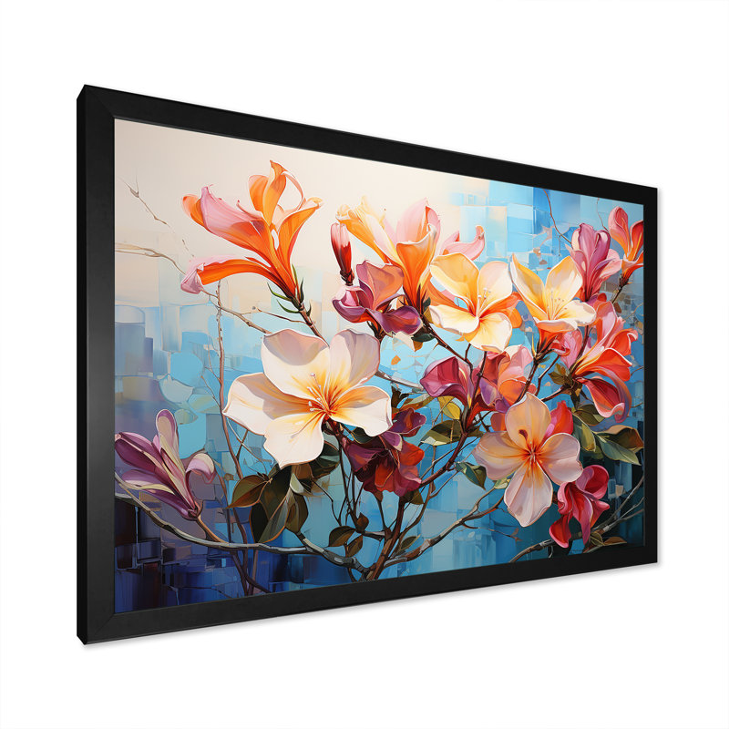 Floral Grace In Plumeria Harmony I sur impression sur toile, Cadre photo noir simple, H 24 po x l 32 po x P 1 po