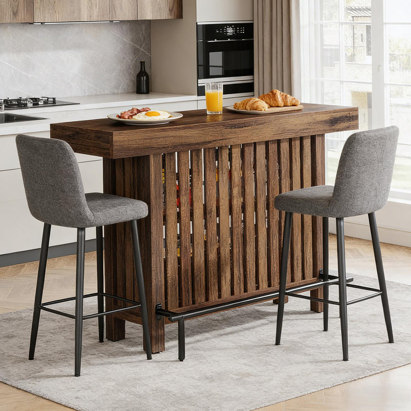 Chating Table  With Footrest,Bar Table,Dining Table,Kitchentable, Rustic Brown