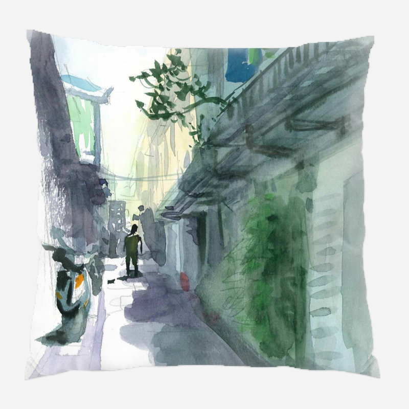 Coussin décoratif aquarelle Numan, Microsuède, Intérieur