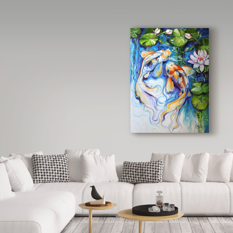 Duniya «Koi Koi and Lily», reproduction de peinture acrylique sur toile tendue, H 32 po x l 24 po x P 2 po