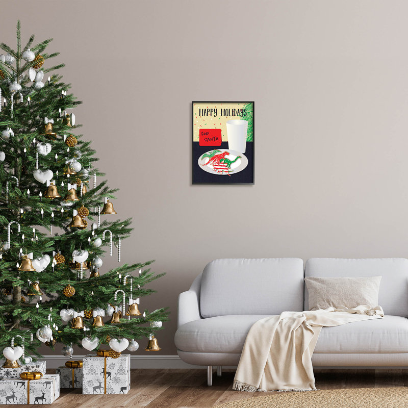 Joyeuses Fêtes, père Noël dinosaure at-217, Cadre noir, H 20 po x l 16 po x P 1,5 po