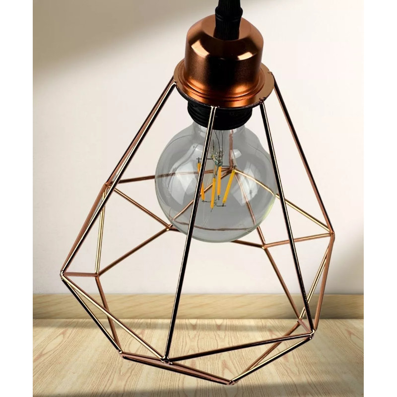Adreanne 1 - Brass Statement Pendant Light – Industrial Metal Geometric Cage Ceiling Lamp, Bronze