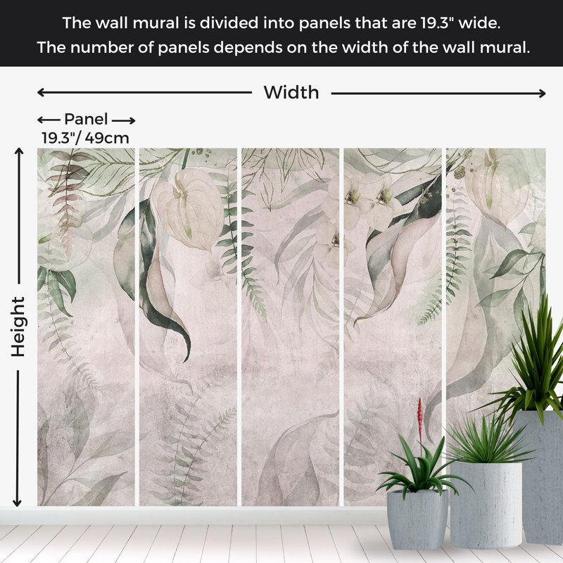 Murale botanique pelez et collez - matin exotique, L 124 po x l 173 po