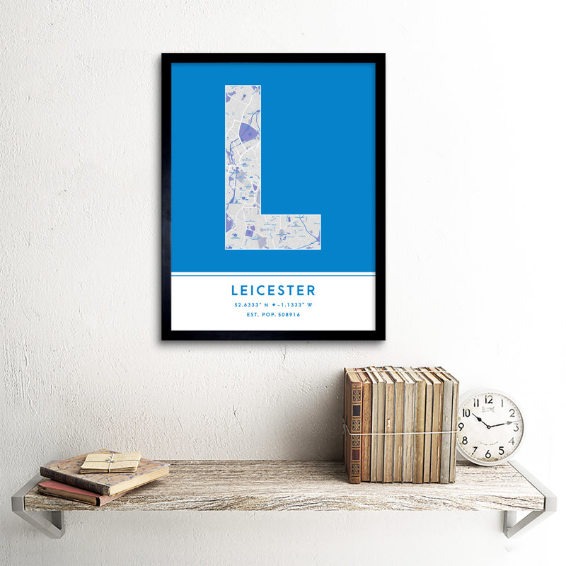 Leicester City Map Leicester England United Kingdom City Map Blue - Single Picture Frame Typography
